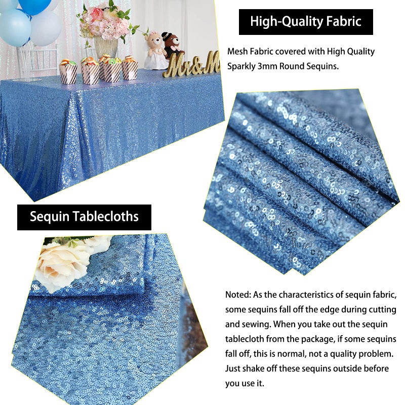 B.Cool B-COOL Sequin Tablecloth Glitter Rectangle Table Cloth Wedding Party Table Drape Baby Blue Restaurant Kitchen Linen 50x80 inches - Image 3
